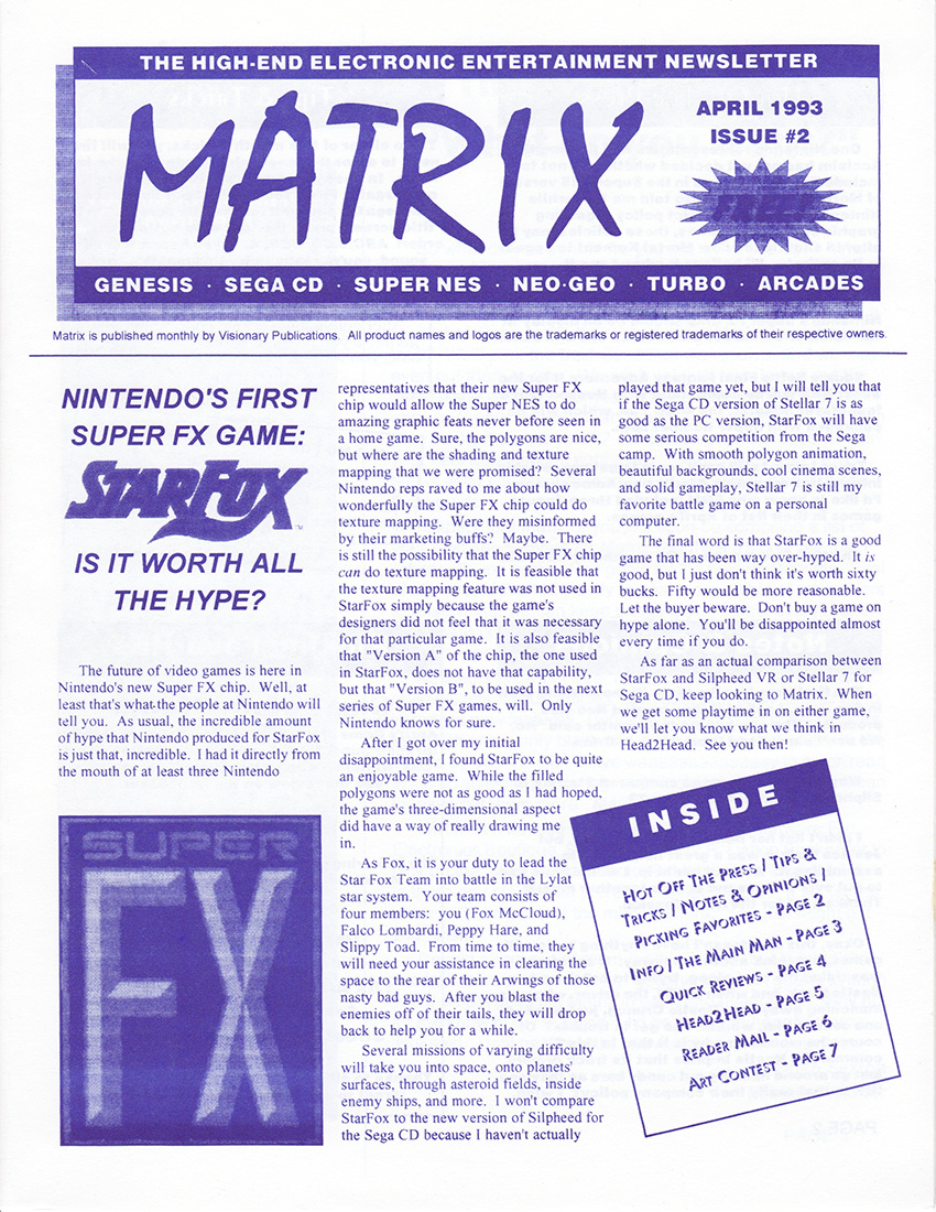 Matrix #2, Front Page